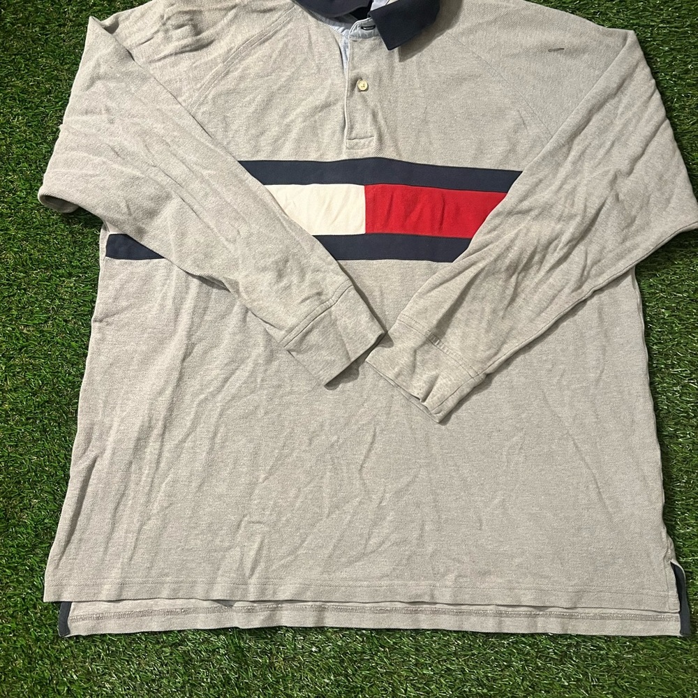 Tommy Hilfiger Gray Polo with Red and White Stripe